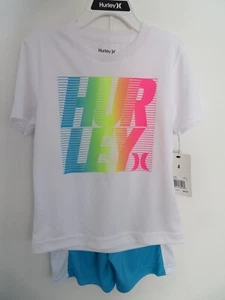 NWT NEW Boy's sz 4 XS Hurley 2 pc set Logo Tee T Shirt Shorts Multi Aqua White - Picture 1 of 9