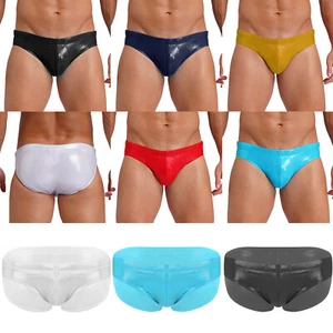 Men Underwear Low Rise Briefs PVC Leather Thongs Stretchy Trunks Solid Panties - Picture 1 of 69
