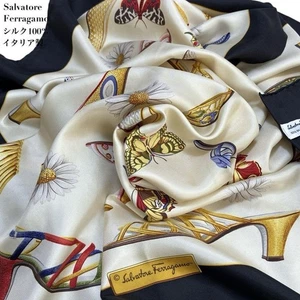 Salvatore Ferragamo Silk Scarf Large Pumps Shoe Print Italy 87x87cm - Picture 1 of 12