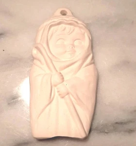 Vintage Keramik Hirte Krippe Ornament weiß Biskuit fertig bemalt Figur - Bild 1 von 2