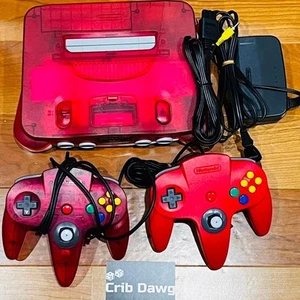 Nintendo 64 Clear Red Console & 2Controllers & Cables N64 NTSC-J NTSC-U/C Japan - Picture 1 of 24