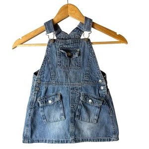 VTG Faded Glory Denim Jumper Overall Dress Girls 4T Jean Heart Cargo Pockets - Picture 1 of 9
