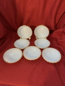 Set 7 Anchor Hocking Swirl 4.5” Berry Bowl White w/ Gold Trim Heat Resistant USA - Picture 1 of 20