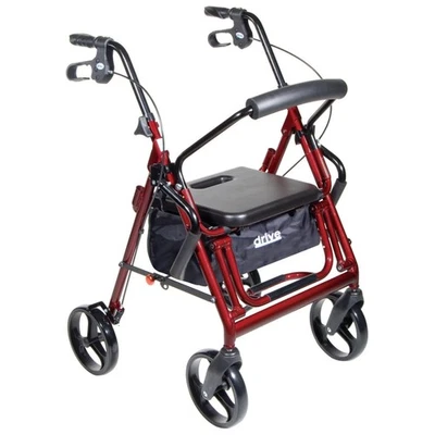 Ходунки на роликах Drive Duet Transport Chair 300 фунтов Алюминиевый бордовый 795BU - Изображение 1 из 4