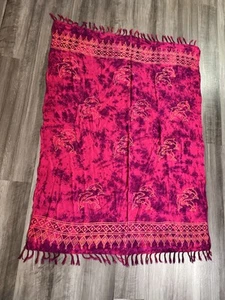 Pink Purple Boho Style Beach Print Sea Dolphins SARONG Wrap Cover-Up WITH FRINGE - Picture 1 of 4