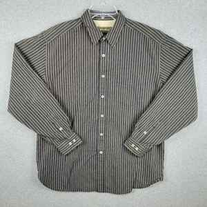 Eddie Bauer Button Up Shirt Mens Large Long Sleeve Black Beige Stripe - Picture 1 of 11