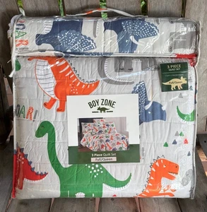 3-piece Boy Zone Dinosaur FULL / QUEEN SIZE Quilt & Shams Set - Picture 1 of 4