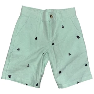Janie and Jack NWT Boys Size 5 Mint Green Navy Blue Embroidered Nautical Shorts - Picture 1 of 5