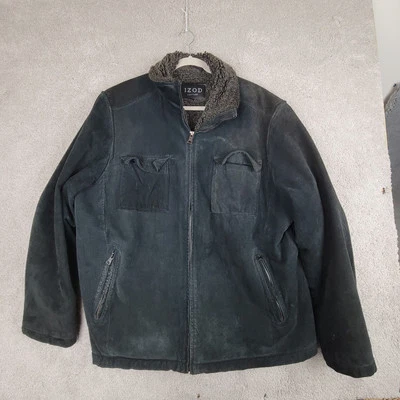 Chaqueta Bomber IZOD Gamuza Cuero Sherpa Forrada Cremallera Completa Negra Para Hombre Talla 2XL XXL Foto 1 de 4