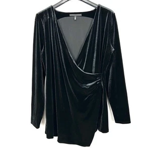 Top túnica de terciopelo drapeado WHBM para mujer talla XL elegante envoltura sobrepelliz vacaciones negro - Imagen 1 de 6