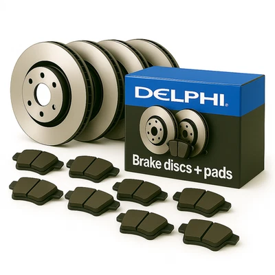 DELPHI Front & Rear Brake Disc & Brake Pad Braking Set Fits Peugeot 308 - Image 1 of 4