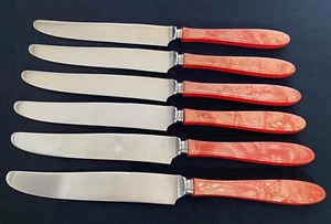 GROSVENOR 1921 COMMUNITY ONEIDA Set of 6 KNIVES RED JEWEL BAKELITE HANDLE RARE - Picture 1 of 8