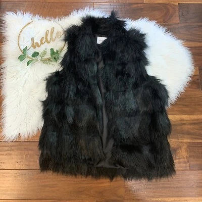 BCBGeneration Vest Faux Fur Longline Puffer Full Zip Black Shawl Collar Size S - Image 1 of 4