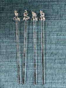 Set Of 4 Handblown Glass Cocktail Swizzle Sticks Stirrers Bunny Rabbits 8” - Picture 1 of 5