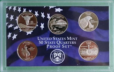 2007 S Five State QUARTER Proof 5 Coin Set No Box 5 Statehood Coins 25 Cents 25c - Image 1 of 3