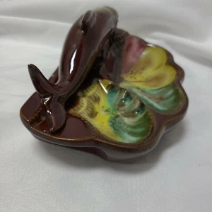 Retro Swirly Ceramic Deep Brown Dolphin Decor Ashtray with Lighter Storage MCM - Picture 1 of 6