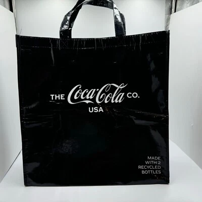 Coca Cola Black Reusable Shopping Bag Tote Grocery 16” X16”X6” Recycled Material - Image 1 of 4