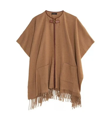 RALPH LAUREN 女式 Ruana Cape 毛衣带马术扣经典骆驼 110 美元 — 第 1/3 张图片