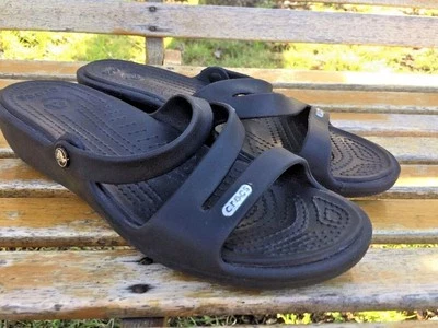 CROCS Alligator Negro Zuecos Sandalias con Tiras Tacones Altos Cuñas Mujer Zapatos Talla 9 Foto 1 de 4