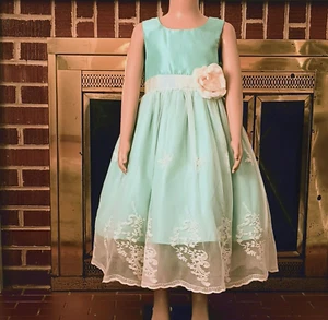 Floral Embroidered Lace Tulle Dress 8X Seafoam Large Ivory Flower Crinoline - Picture 1 of 8