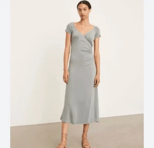 Vince Gray V Neck Maxi Sweater Dress Classic Short Sleeve Size Medium Knitted - Picture 1 of 11