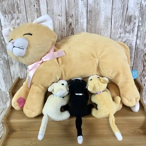 Manhattan Toy Plush Cat Nursing Nina Mommy Cat 3 Kittens Attach Magnetically - Picture 1 of 14