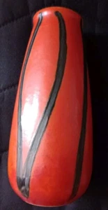 Vintage Hungarian Tofej Pottery Vase Orange And Black - Picture 1 of 7