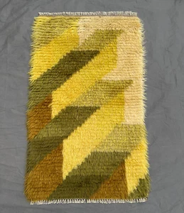 Alfombra moderna Afghan Shag 1,9 x 3,0 pies - Alfombra tribal de pelo largo hecha a mano amarilla oliva - Imagen 1 de 10