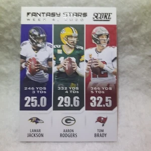 2021 Panini Score Fantasy Stars Lamar Jackson/Aaron Rodgers/Tom Brady Card - Picture 1 of 6