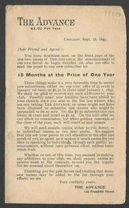 1893 PC CHICAGO IL THE ADVANCE NEWSPAPER HAS SPECIAL OFFER POSTED - Picture 1 of 1