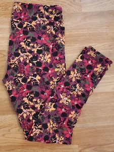 Leggings LuLaRoe TC FLOREALI rosa viola nero grigio alti curvy taglia plus 12-18 nuovi con etichette - Foto 1 di 7
