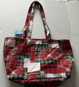 Neue handgefertigte rot karierte Wintersaison Baumwollstoff große Markttasche komplett gefüttert - Bild 1 von 6