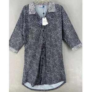 NWT Cabana Life Sz 2X Black Leopard 3/4 Sleeve Drawstring UPF 50+ - 2X - Picture 1 of 3