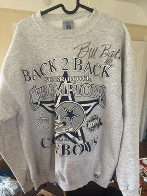 De colección Dallas Cowboys Back To Back Pull Over Sudadera Bill Bates Autógrafo Foto 1 de 4