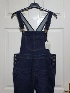 Fat Face Deal Dungarees UK 14L Denim Dark Stonewash Blue Side Button W32 L30 - Picture 1 of 16