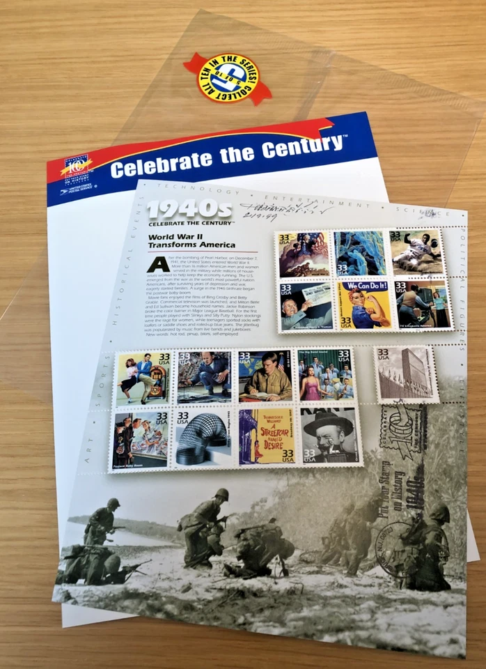 Set of 2 USPS 1999 Stamps Sheets Celebrate the Century 1940s Cancelled Sheets - Image 1 of 4