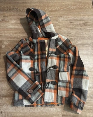 Hollister Plaid Hooded Wool Jacket Early 2000s Y2K Size MED Autumn Fall Colors - Image 1 of 4