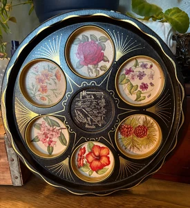 Vintage NEVADA Souvenir Tray 1960s Round Floral Drink Holder Barware Flowers MCM - Picture 1 of 6