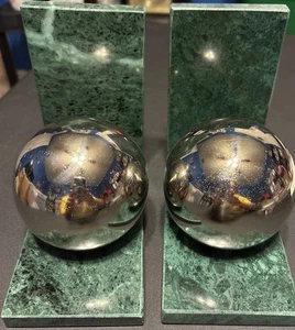 Green Marble Sleek Orb Geometric Bookends with L-Shaped Bases (Set of 2) - Picture 1 of 8