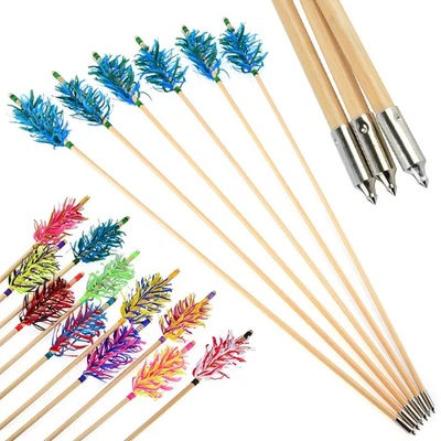 6X 32" Archery Wooden Arrows Feather Flu-Flu Recurve Compound Bow Shooting Hunt - Image 1 of 4