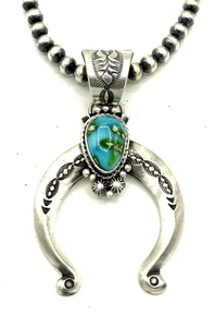 Navajo Handmade Sterling Silver Sonoran Gold Turquoise Naja Bead Necklace - Picture 1 of 19