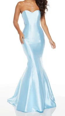 Nuevo con etiquetas Vestido Alyce Paris Sweetheart Sin Tirantes Sirena Satén Azul Polvo Talla 10 Foto 1 de 4