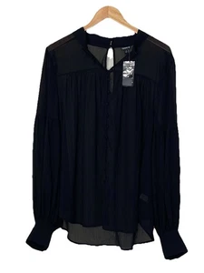 Neu mit Etikett Torrid Damen Chiffon transparentes Oberteil schwarz gepunktet Bluse Langarm 1x 14/16 - Bild 1 von 10