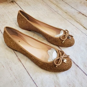 Kate Spade Willa Natural/Dorado Brillo Corcho Ballet Pisos Talla 7M Nuevo Con Etiquetas - Imagen 1 de 7