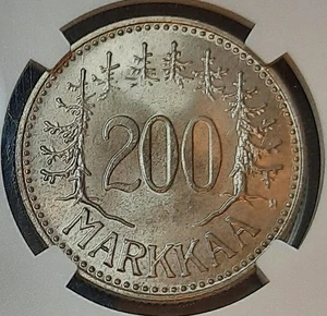 1958-H Finland 200 Markkaa Silver Coin, NGC MS66 - Picture 1 of 7