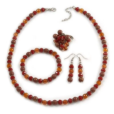 Juego de cuentas de cerámica/vidrio en chocolate/ámbar/ 48 cm L/ 7 cm extendido/anillo talla 7/8 Foto 1 de 4