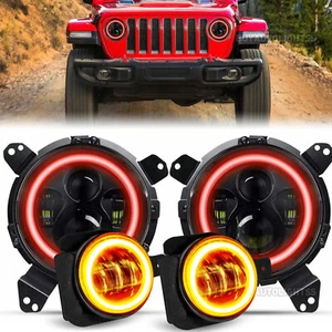 9" Halo LED Headlights Fog Lights Combo For Jeep Wrangler JL Gladiator 2018-2025 - Picture 1 of 23