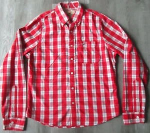 VTG HOLLISTER RED/WHITE BUTTON DOWN PLAID FITTED LONG SLEEVE SHIRT MENS SIZE L - Picture 1 of 3