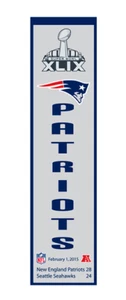 NEW ENGLAND PATRIOTS SUPER BOWL XLIX HERITAGE BANNER EMBROIDERED WOOL 8"X32" - Picture 1 of 1