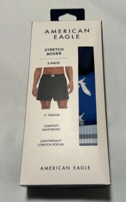 Boxers masculinos American Eagle pequenos pacote com 3 azuis - Imagem 1 de 3